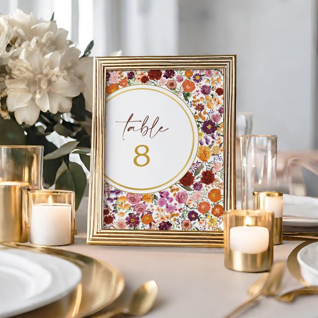 Bold Fall Wildflower Wedding Table Number (Creator Uploaded)