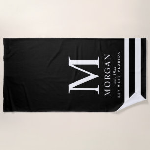 Bold Family Monogram Black White Beach Towel
