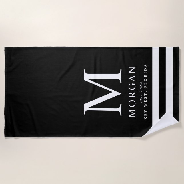 Bold Family Monogram Black | White Beach Towel (Front)