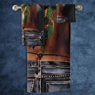 Bold  Fantasy Dragon Tattoo Woman Bath Towel Set