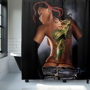 Bold  Fantasy Dragon Tattoo Woman Shower Curtain