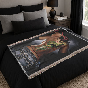 Bold Fantasy Dragon Tattoo Woman Throw Blanket