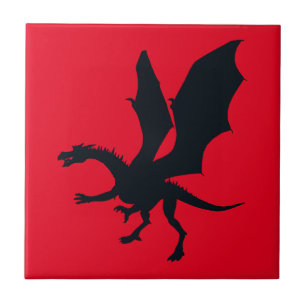 Bold Fantasy Illustration Black Dragon Silhouette Tile