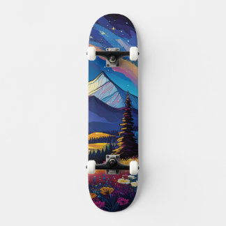 Bold Fantasy Mountain Landscape Cartoon Nature Skateboard