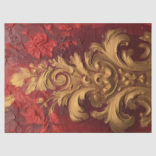 Bold faux gold Baroque ornament burgundy flowers Tissue Paper