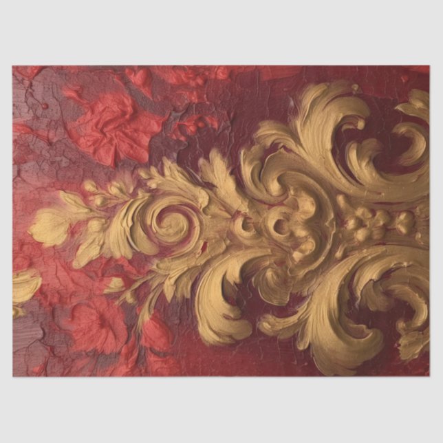 Bold faux gold Baroque ornament burgundy flowers Tissue Paper (Front)