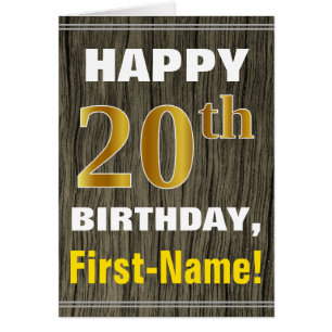 Bold, Faux Wood, Faux Gold 20th Birthday + Name