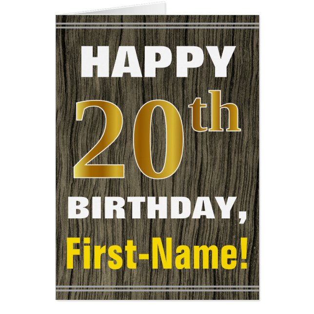 Bold, Faux Wood, Faux Gold 20th Birthday + Name (Front)