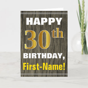 Bold, Faux Wood, Faux Gold 30th Birthday + Name Card