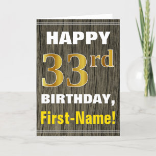 Bold, Faux Wood, Faux Gold 33rd Birthday + Name Card