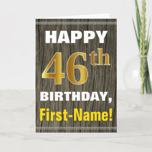 Bold, Faux Wood, Faux Gold 46th Birthday + Name Card