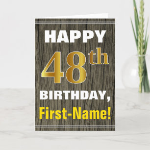 Bold, Faux Wood, Faux Gold 48th Birthday + Name Card