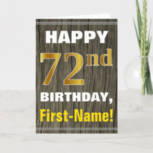 Bold, Faux Wood, Faux Gold 72nd Birthday + Name Card