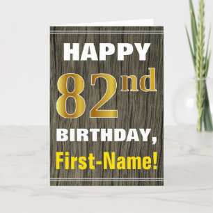 Bold, Faux Wood, Faux Gold 82nd Birthday + Name Card