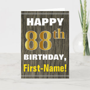 Bold, Faux Wood, Faux Gold 88th Birthday + Name Card