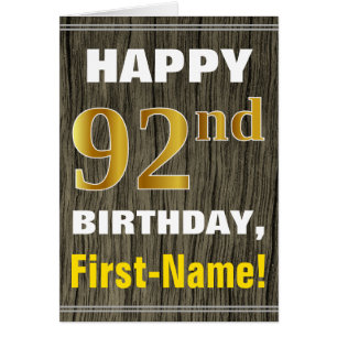 Bold, Faux Wood, Faux Gold 92nd Birthday + Name