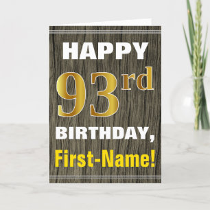 Bold, Faux Wood, Faux Gold 93rd Birthday + Name Card
