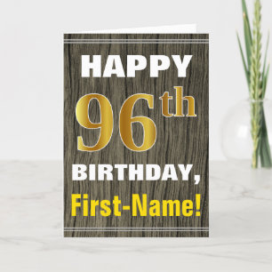 Bold, Faux Wood, Faux Gold 96th Birthday + Name Card