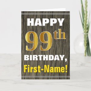 Bold, Faux Wood, Faux Gold 99th Birthday + Name Card