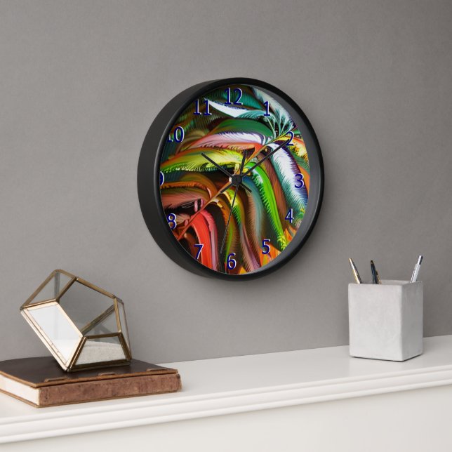 Bold Feathery Fern Frond Bright Colours Clock (Office)