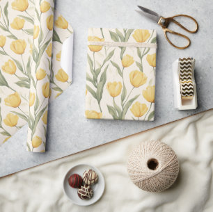 Bold Feline Tulip Flower Wrapping Paper