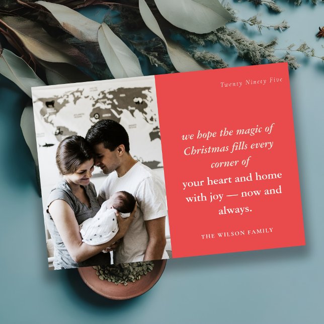 Bold Festive Red Minimal 1 Photo Rust Christmas Holiday Card (Creator Uploaded)