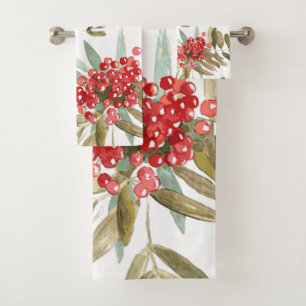 Bold Festive Watercolor ChristmasBerries Christmas Bath Towel Set