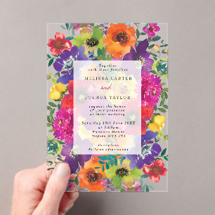 Bold Fiesta Colourful Flowers Summer Wedding Acrylic Invitations