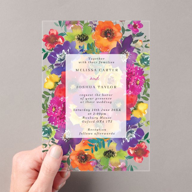 Bold Fiesta  Colourful Flowers Summer Wedding Acrylic Invitations (Insitu (Handheld))