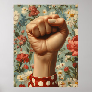Bold Fist Floral Background Poster