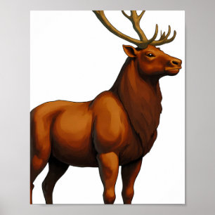 Bold Flat Color Graphic: Musclebound Reindeer Poster