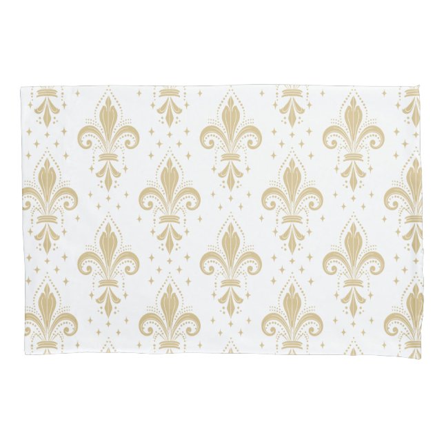 Bold fleur-de-lis seamless pattern on white pillowcase (Front)