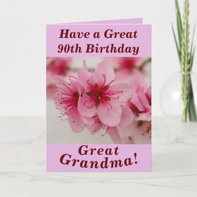 Bold Floral 90th Birthday Card for Great Grandma (Front)