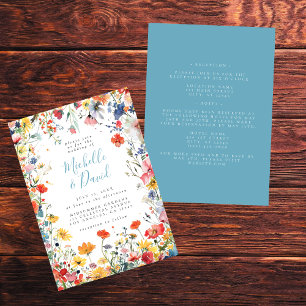 Bold Floral All in One Wedding Invitation