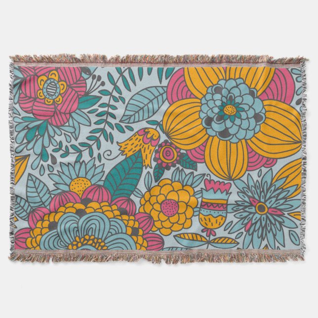 Bold Floral and Vines Throw Blanket (Front)