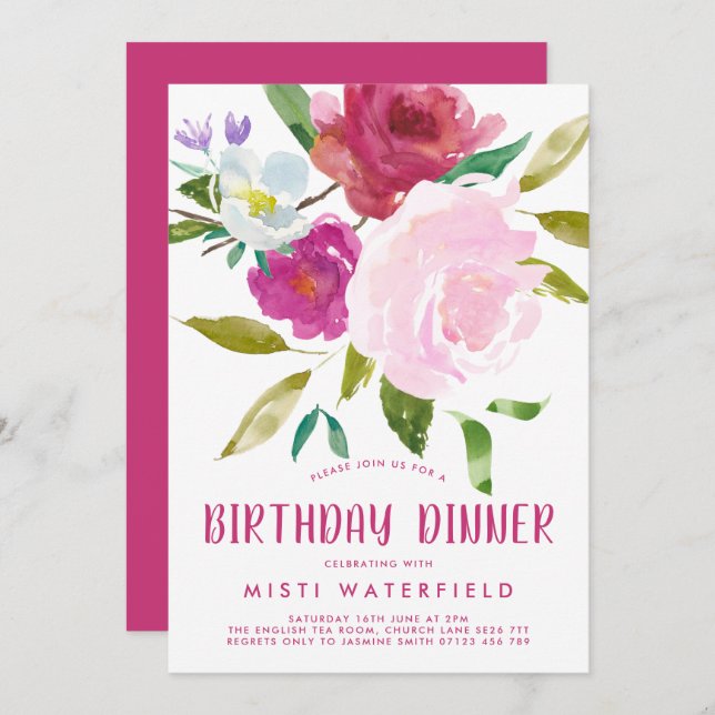 Bold Floral Birthday Dinner Invitation (Front/Back)