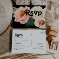 Bold Floral | Black Menu Choice RSVP Postcard