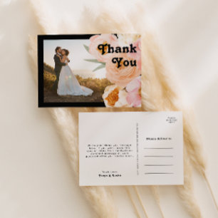 Bold Floral Black Photo Thank You Postcard