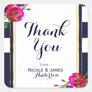 Bold Floral Blue & Gold Elegant Classy Modern Square Sticker