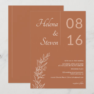 Bold floral boho names chic terracotta wedding invitation