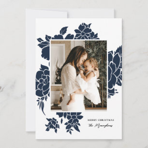 Bold Floral Cutout   Navy   Photo Christmas   Holiday Card
