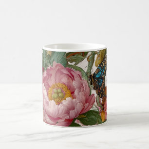 Bold Floral Design Butterfly and Peonies Coffee Mug