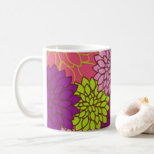 Bold Floral Design in Lime Green, Pink, Purple Coffee Mug