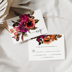 Bold Floral Dramatic and Elegant Wedding RSVP Card
