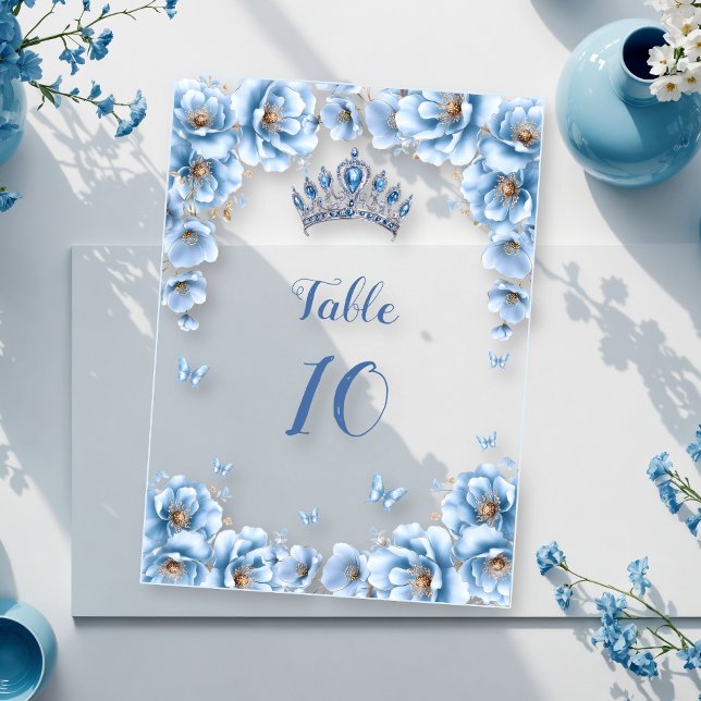 Bold Floral Dusty Blue Quinceañera Table Number (Creator Uploaded)