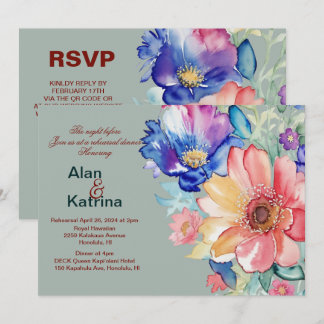 Bold Floral Eucalyptus Green Rehearsal Dinner Invitation