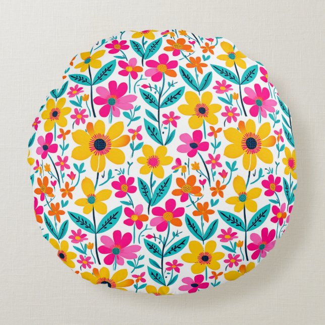 Bold Floral Expressive  Round Cushion (Front)