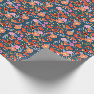 Bold Floral Flowers Folk Art Pattern Wrapping Paper