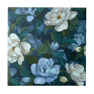 Bold Floral Gardenias Tiles For Indoor Flooring