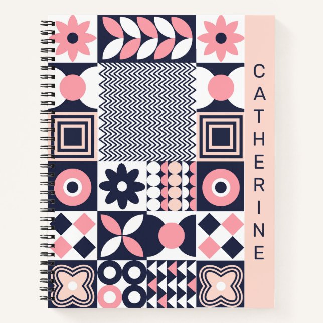 Bold Floral Geometric Mid Century Custom  Notebook (Front)